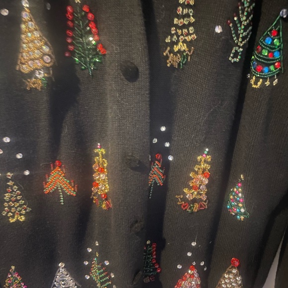 2 Pc Elegant Berek Christmas Knit Cardigan & Matching Tee w Bejeweled Trees L - Picture 4 of 11